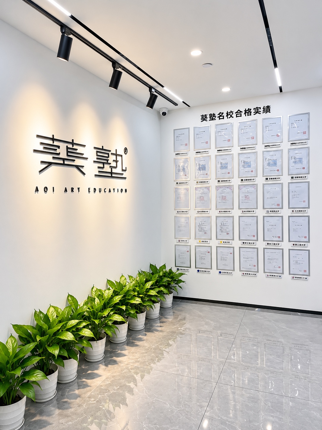 葵塾品牌标识与名校合格实绩展示墙